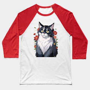 Floral Maine Coon's Splendor Baseball T-Shirt